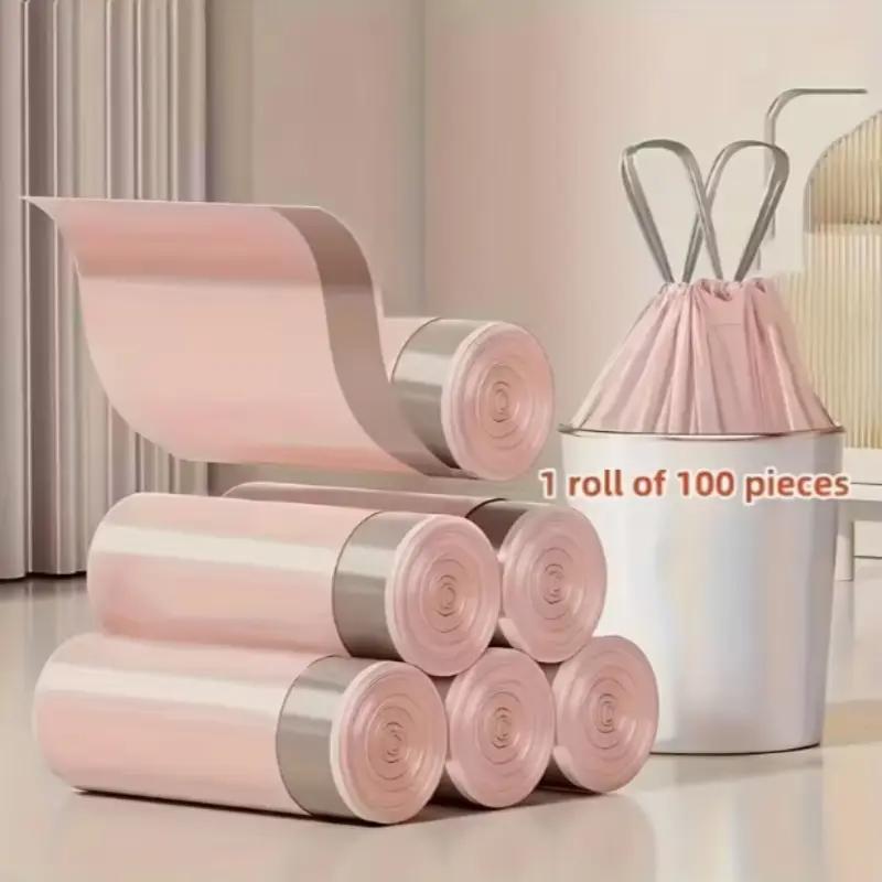 Home Improvement Mall - 100枚の厚手の巾着式ゴミ袋、キッチン、バスルーム、寝室、リビングルーム用の耐久性のあるPEゴミ袋、簡単シール、廃棄物管理ソリューション、家庭用ゴミ箱、家庭用品、ゴミパック