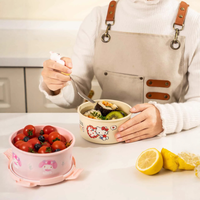 Home Improvement Mall - ハローキティ ランチボックス、会社員向けインスタントラーメンボウル、蓋付き多機能収納容器、お手入れ簡単